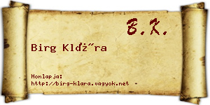 Birg Klára névjegykártya